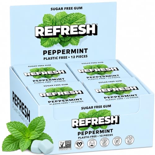 Refresh Sugar Free Chewing Gum with Xylitol, Peppermint, 12 Pack