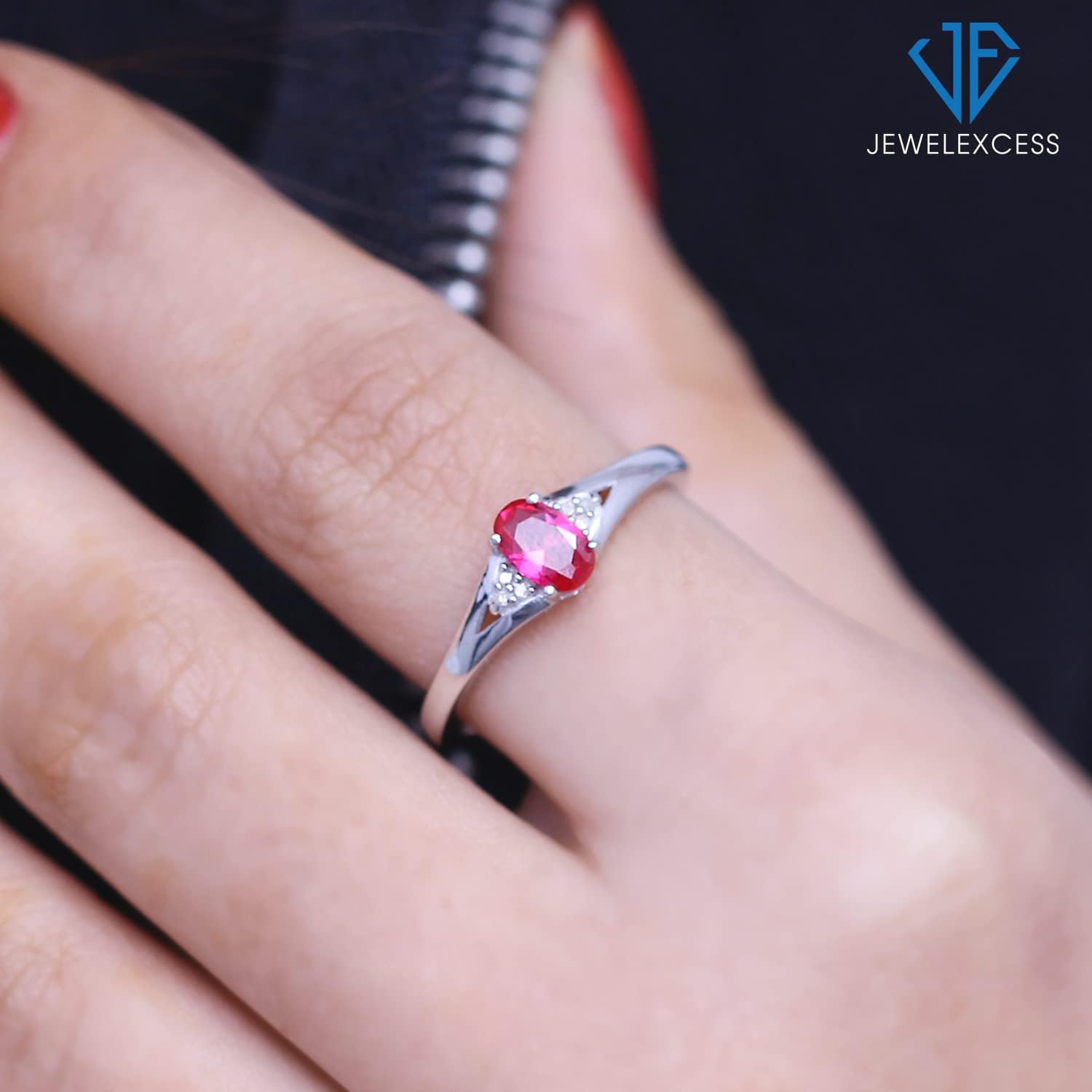 JEWELEXCESS Birthstone Jewelry – Sterling Silver Ring Jewelry with White Diamond Accent – Gemstone Rings with Hypoallergenic Sterling Silver Band