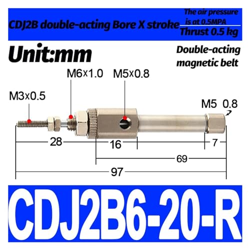 Cilindro de doble efecto CDJ2B6 para solucionar la falta de espacio en sistemas neumáticos 3