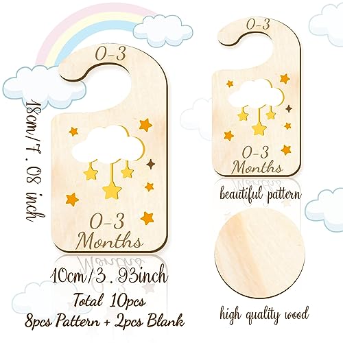 CRASPIRE 10Pcs Wood Wardrobe Dividers Moon Star Sun Nursery Decor from to 36 Month Hanger Seperaters Closet Organizers Nursery Wardrobe Hangers Divider for Shower - Image 2