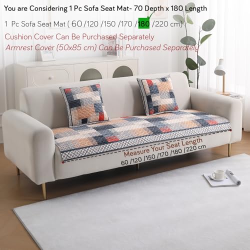 Image of HOKIPO 'LiefNest' Printed Holland Velvet Sofa Cover Mat with Foam Filling for 1 /2 /3 Seater & L-Shape Sofa. Make Your Own Sofa Cover Set, Mat Size: 180(L) cm, Urban Grid Multicolor (IN-825-D7)