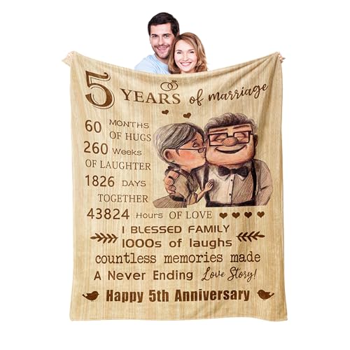 Antonia Bellamy 5 Year Anniversary Blanket Gifts for Wife/Her, 5 Year Marriage Anniversary Blanket Gifts 60’’X50’’, 5th Anniversary Romatic Gifts for Him/Couple, Gift for 5th Wedding Anniversary