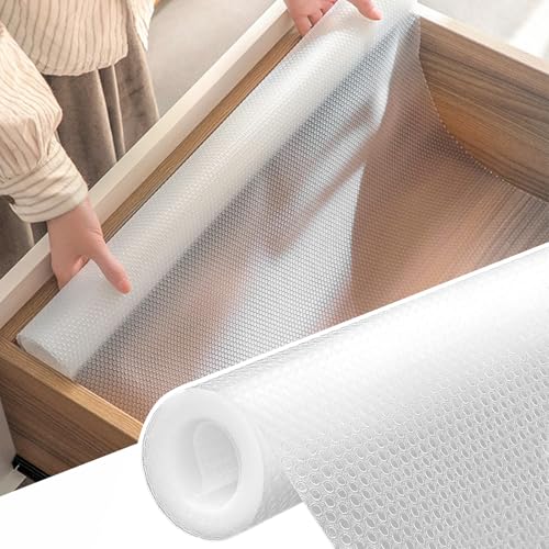 Shackcom 食器棚シート 30x150cm 1巻 シェルフライナー キッチンシート 透明 EVA製 保護シート 保護マット 滑り止め 防虫 抗菌 防カビ 防湿 防油 収納シート キッチン 引き出しシート 冷蔵庫マット 本棚マット 接着剤不要 自由裁断