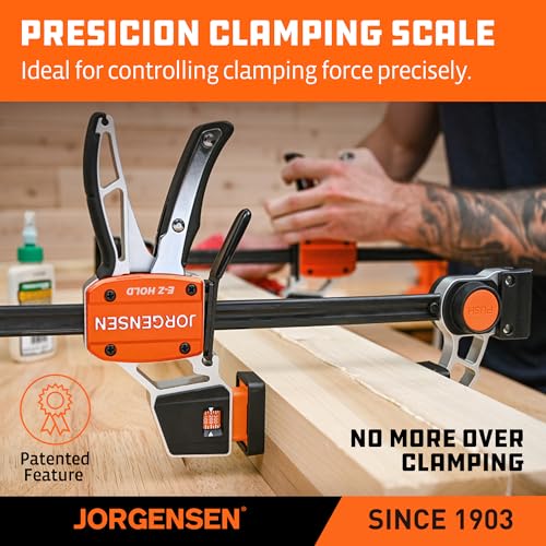 Image of Jorgensen E-Z Hold 400LBS 6 Inch Aluminum Handle Bar Clamps for Woodworking, 2-Pack One-Handed Medium Duty F Clamps Set, Expandable Clamp /Spreader with Load Limit Indicator, Woodworking Bar Clamps