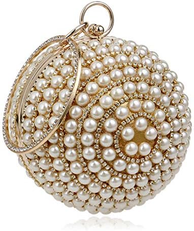 Women Pearls Handbag Luxury Rhinestone Beaded Clutch Prom Party Bags