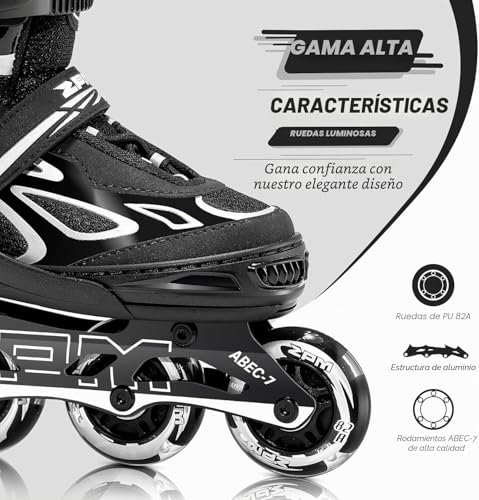 Miniatura 3 de 2pm Sports Ajustables Patines En Línea Para Niñas Y Niños Mujer Hombre, Tallas 30-33, 34-37, 38-41 Y 42-44 L 37.5-41