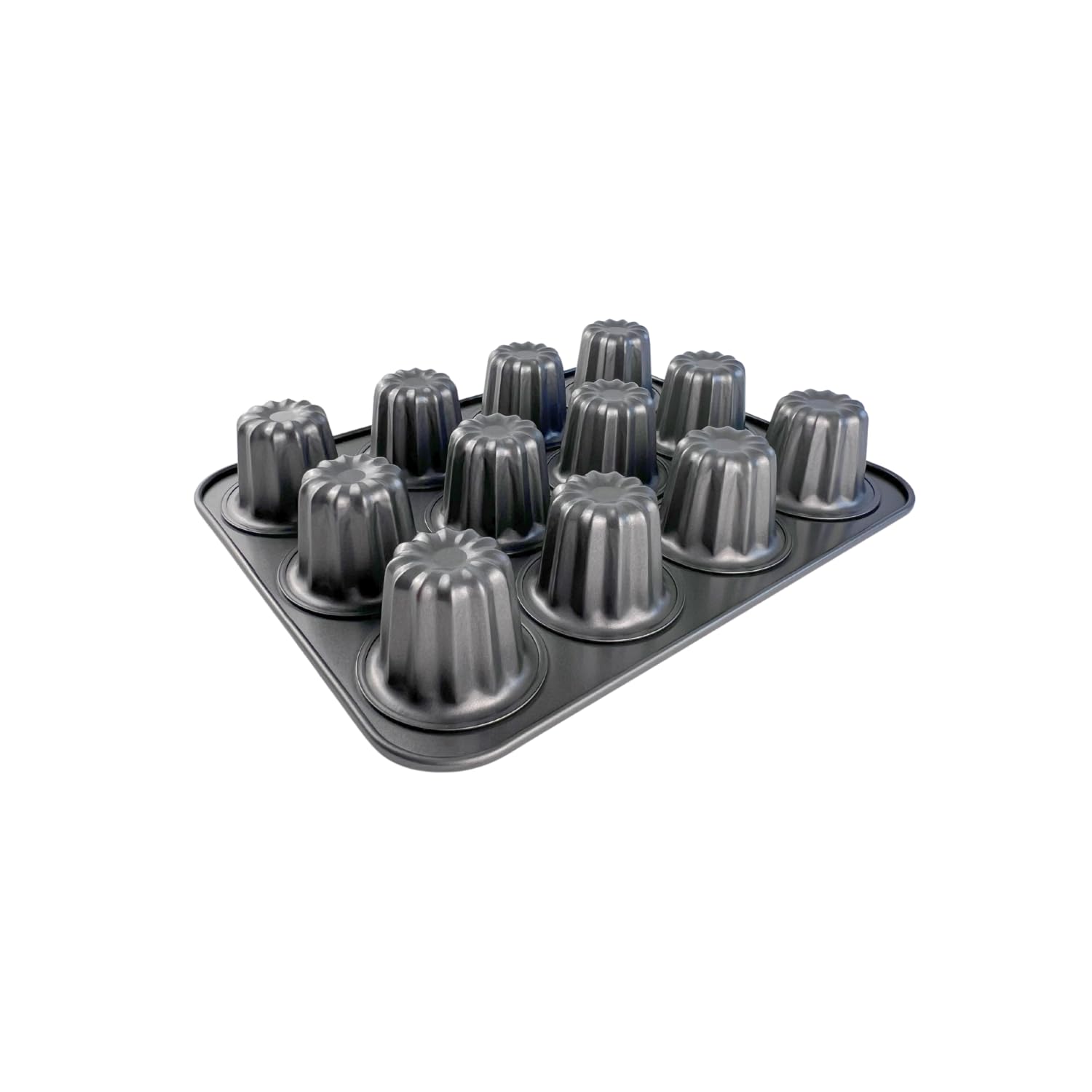 Mastrad - Moule À Cannelés – 12 Cannelés - Moule Forme Bordelaise - Revêtement Duramax Antiadhérent – Acier Résistant 230°C – Démoulage Facile – Sans PFAS & PTFE - 26 x 22,5 x 5 cm