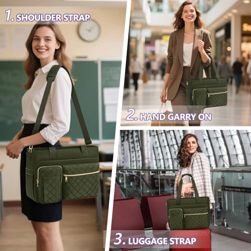 Image of SDYSM Teacher Tote Bag 15.6 inch Laptop Bag Work Bags for Women Nurse Tote Professional Computer Messenger Shoulder Bags Laptop Briefcase for Office, College, Nursing, Olive Green