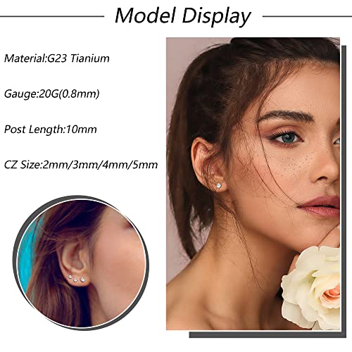 Staligue Titanium Stud Earrings for Sensitive Ears 2-5MM Cubic Zirconia Ball Dot Hypoallergenic Implant Grade Pure Titanium Earrings Studs for Women3