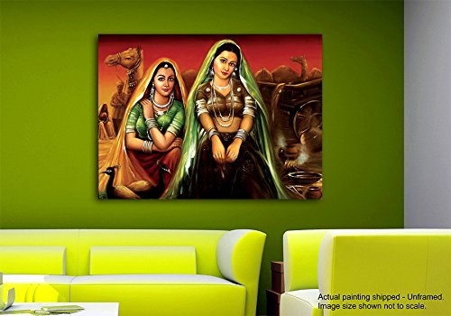Image of Tamatina Rajasthani Canvas Painting | Indian Village Women | Traditional Art painting for Home decor| Size - 13X10 Inches.g161