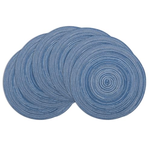 Winknowl Round Braided Placemats Set of 6 Washable Woven Heat Resistant Table Mats for Kitchen Dining Tables 15 inch Round Place Mats (Seascape Blue,6)