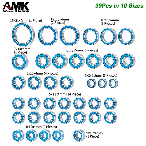Amk AMK214-1 39Pcs Trx4 Metal Ball Bearings Kit, Rubber Sealed Axial Scx10 Bearings Set For 1/10 Rc Crawler 92076-4 82046-4 Bronc Trx6 Slash Udr Tamiya Tt-02 Semi thumb #2