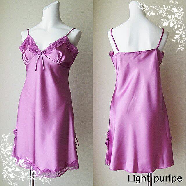 スリップ セクシー ランジェリー ペチコート ワンピース 大きいサイズ サテン ツルツル 透けない エレガント ベビードール 安い su960 M black yn - 画像5