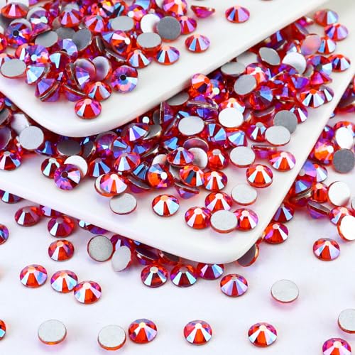 Image of 1440PCS SS4 Crystal Glass Flatback Rhinestones, Round Flat Back Crystal Gems for Nail Art and Craft Clothes, Glue Fix Diamond Stones Hyacinth /Orange Red AB (1.5-1.7mm)