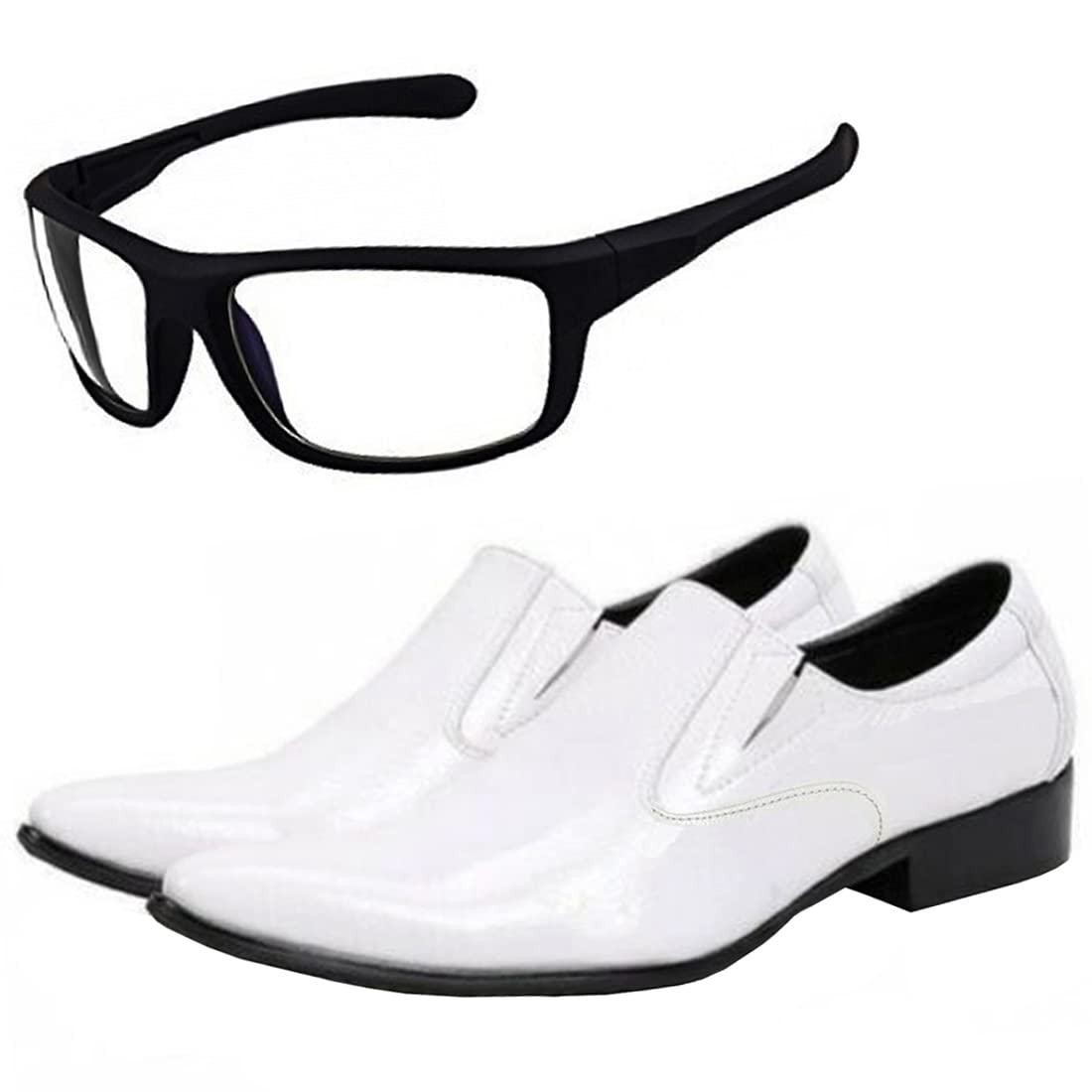 Stylish Men's Synthetic Leather Black Formal Shoes with Free White NV Unisex Sunglasses/Office Shoes/Suit Shoes/Dress Shoes/Party Shoes-image-3