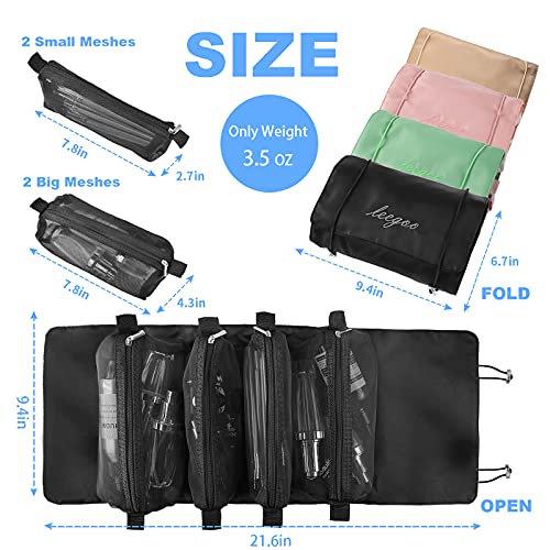 Hanging Roll-Up Makeup Bag Travel Toiletry Bag Cosmetics Organizer, 4 Removable Storage Bags Organize Makeup Cosmetics Personal Care Bathroom Brush Holder (Green)