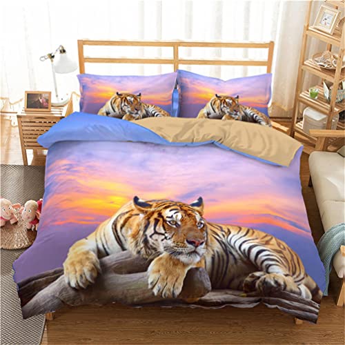 Tomifine Ensemble de Literie 3D Animal Tigre Housse de Couette et 2 Taie d'oreiller 65x65cm, Microfibre 1/2 Personne Chambre d'enfant Parure de lit avec Fermeture Éclair (220x240 cm,Tigre a) Cover