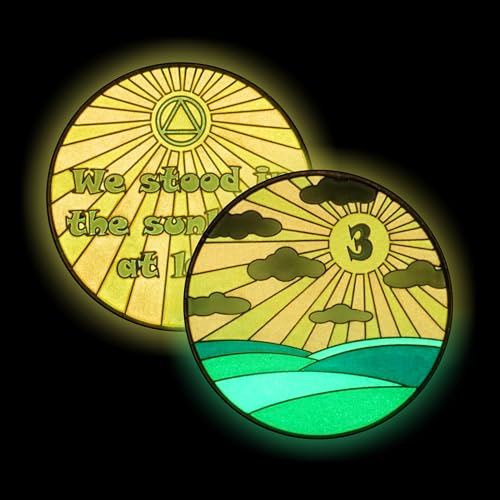 3 year sobriety chip  sunlight of the spirit aa coin recovery gift affirmation token  glow in the dark gold plated medallion