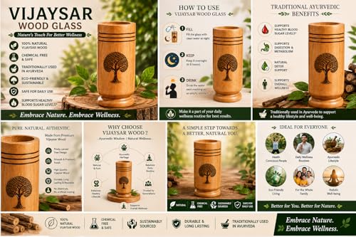 Image of Vijaysar Wooden Glass 80 ML | Natural Wood Tumbler | Traditional Ayurvedic Diabetes Wooden Water Cup for Daily Wellness Routine | Handcrafted Eco-Friendly Drinking Glass | Pack of 1