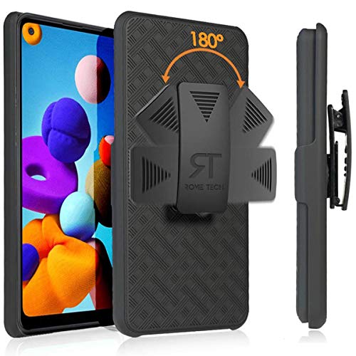 Rome Tech Holster Case with Belt Clip for Samsung Galaxy A21 [NOT for S21/A21s] Slim Heavy Duty Shell Holster Combo - Rugged Phone Cover with Kickstand Compatible with Samsung Galaxy A21 - Black