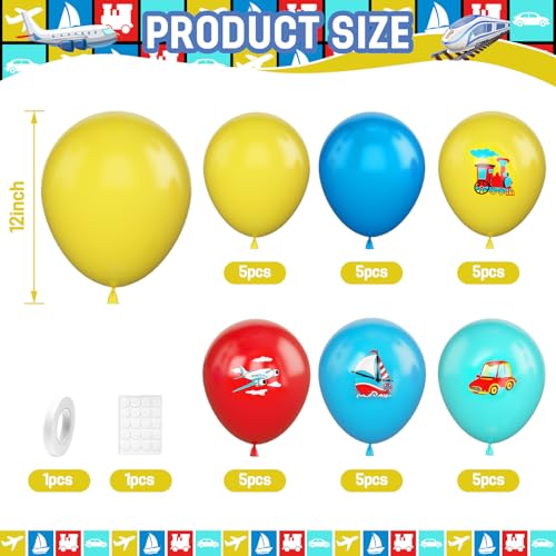 Image of Transportation Balloons, 30 Pcs 12inch Red Blue Yellow Balloon With Traffic Latex Balloons for Vehicle Transport Party Supplies for Baby Shower Boys Kids Transport Them Birthday Decoration