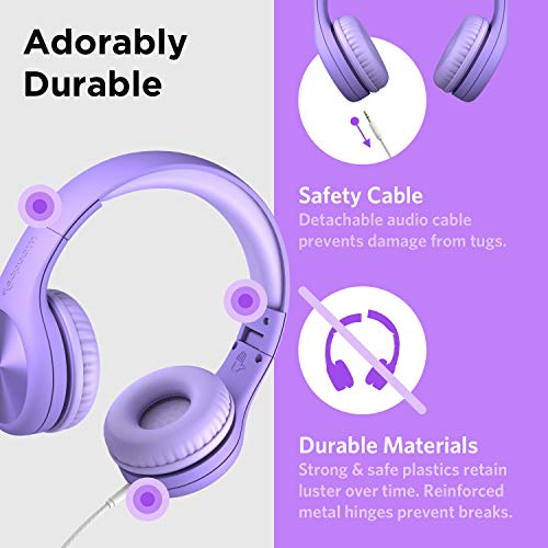 Lilgadgets Connect+ Pro Kids Headphones Wired - Designed With Kids' Comfort In Mind, Foldable Over-Ear Headset With In-Line Microphone, Toddler Headphones For Kids, Purple #TOP2