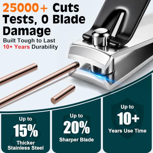 Image of Upgraded 20% Ultra Sharper All-in-One Fingernail and Toenail Clippers, 15% Thicker Sturdy DE-420J2 Stainless Steel, Great Gifts Nail Clippers for Seniors Toe Nail Clippers Case (2-in-1 Black) | Ultra Sharp All-IN-ONE Kit: 15% Thicker Premium Sturdy Podiatrist Toe Nail Care Tools. Perfect Grooming Gifts with Case