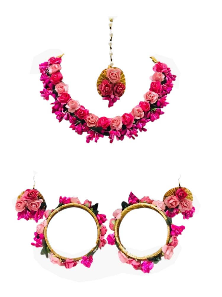 Srishti Creations Pink Flower Necklace Earrings Jewellery Set for Womens (B08KFL5YXW) Amazon Price History, Amazon Price Tracker