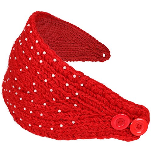 Simplicity Women's Winter Knit Crocheted Headband Beanie hair band, Bright Red