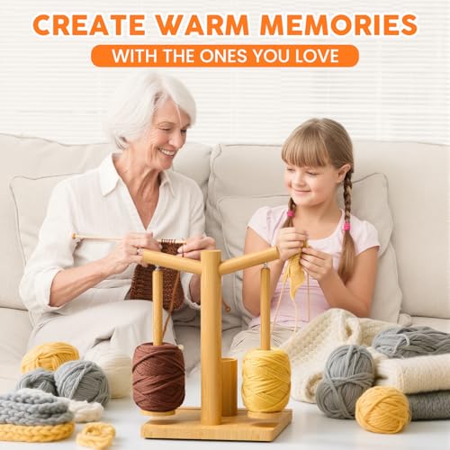 Image of Hangerspace Wooden Yarn Holder for Crocheting and Knitting | Upgraded Magnetic Rotating Yarn Spinner with 2 Spindles, Perfect Gift for Knitters and Crocheters