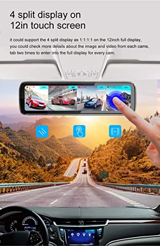 Image of DEVIANT 360 4 Channel Dashboard Camera Full HD 12 inch IPS Touch Mirror Screen Dash Camera with Enhanced Night Vision, Parking Assistance, G-Sensor, and Loop Recording