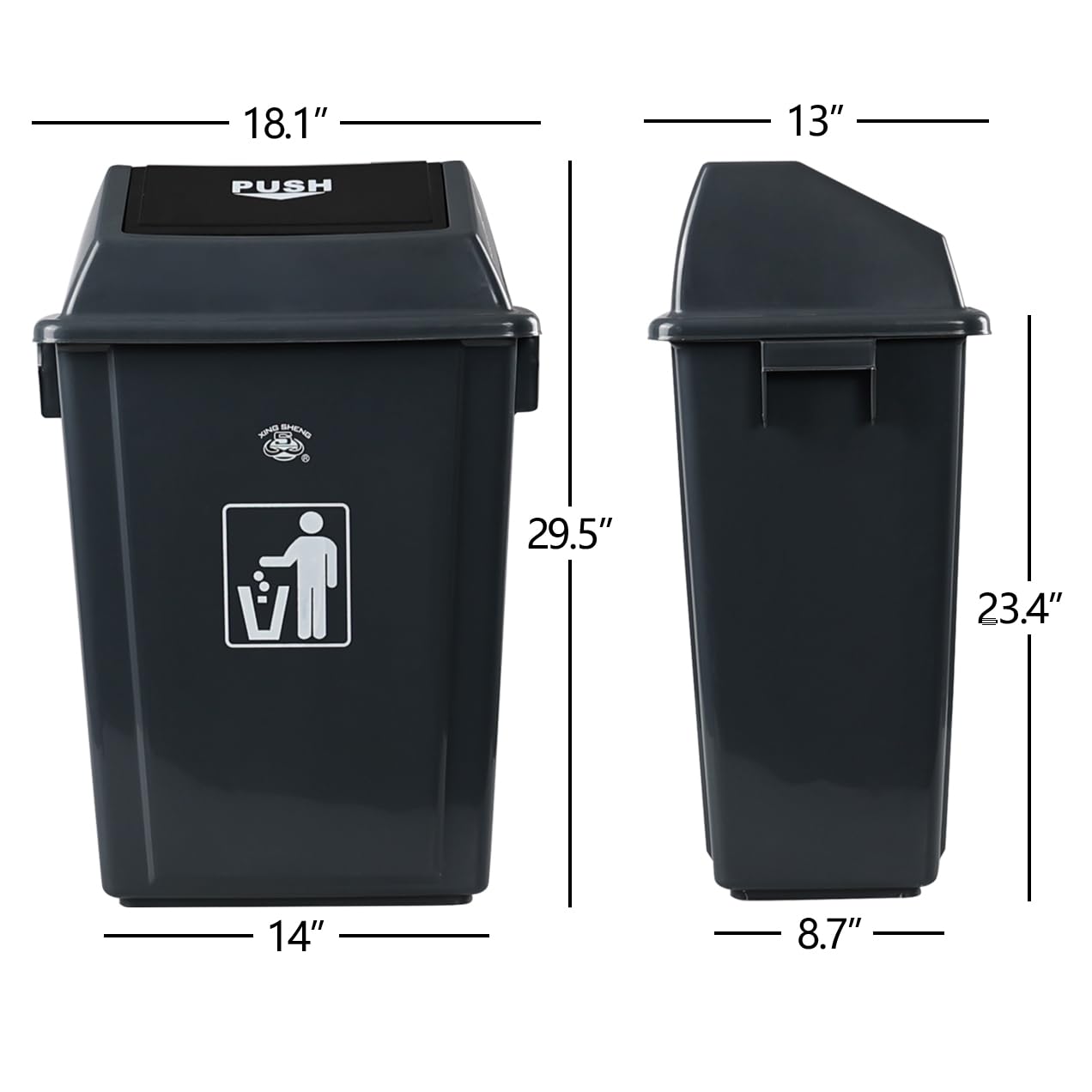 18 Gallon Plastic Garbage Can with Swing Lid, 4 Pack Large Kitchen Trash Can, Grey