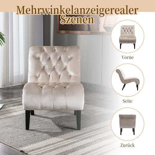 ZONJIE Sessel Wohnzimmer, Ohrensessel Schlafzimmer, Relaxsessel Lesesessel, Armlehnensessel Relax Sessel Lounge Sessels, Samt Gepolstertes Sofa fürs Wohnzimmer Schlafzimmer Arbeitszimmer (Beige)