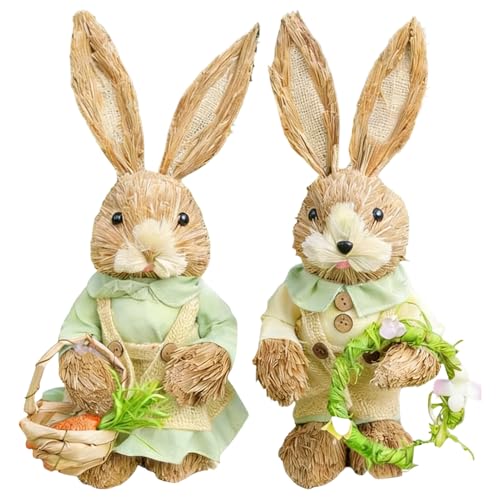 Genérico Decoracion Pascua, 2 Figuras Conejo De Pascua De Paja 35 Cm, Centros Decorativos De Mesa, Easter Decorations