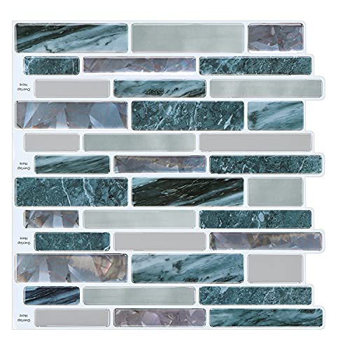 Stickgoo 10-Sheet Marble Look Peel And Stick Wall Tile, 12"X12" Premium Self Adhesive Tiles Kitchen Stick On Backsplash,Gray & Silver #TOP21