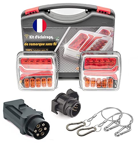 Rebadis Plaque feu remorque sans fil, kit éclairage arrière led wifi, 12/24 Volts, Fixations Magnétique, Nouveau modèle 2023