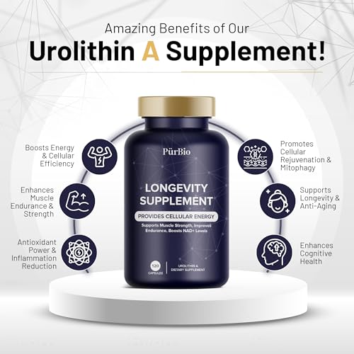 Image of Premium Urolithin A Supplements 250 mg - Maximum Strength Cellular Energy Support - NAD+, Vegan Anti-Aging Formula. Supplements for Women Men - 120 Capsules
