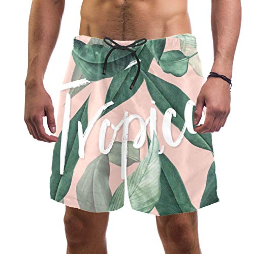 Short de bain pour homme multicolore taille élastique motif feuilles tropicales S poches