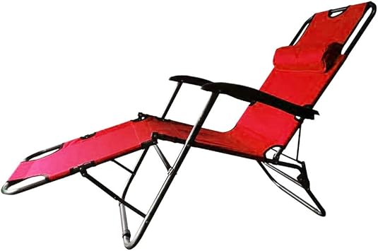 Lounge Chairs Outdoor,Folding Patio Lounge Chairs for Outside Adjustable Footrest Beach Sun Pool Lawn Chaise Chairs with Pillow for Camping Patio Lawn Red