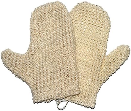 Classic Natural Sisal Bath Spa Shower Scrubber Sponge Fiber Glove Mitt Soften Smooth Renew Skin Anti-Aging Eco-Friendly Pack of 2