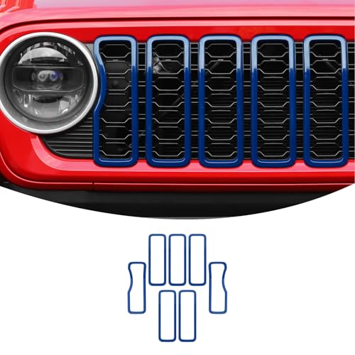 Image of Linskip for 2024-2025 Jeep Wrangler JL 4XE & Gladiator JT Grille Inserts, Meshless Grille Bezel Covers for Jeep Wrangler Sport Rubicon Sahara Willys Mojave Rubicon,Exterior Accessories(Blue)