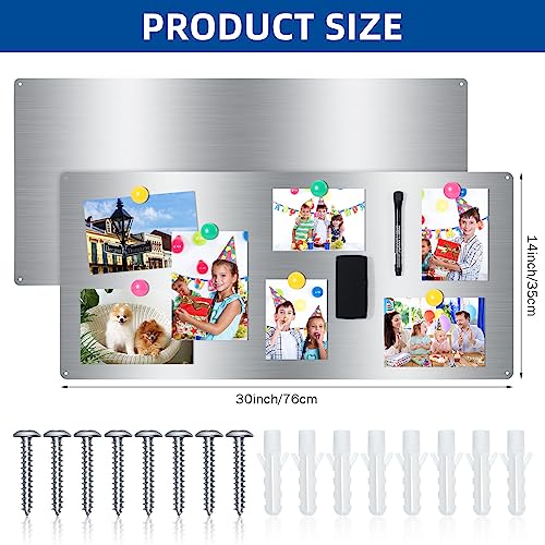 Therwen THERWEN-MAGNETIC-1044 2 Pieces 30 X 14 Inches Magnetic Wall Board Wet Erase Magnet Bulletin Board Easy To Install Stainless Steel Magnet Board thumb #2