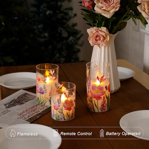 Image of JOIONE Hummingbird Flameless Glass Candles, 3 Pack Floral LED with Remote