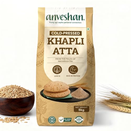 Image of Anveshan Cold-Pressed Khapli Wheat Flour (5kg) |100% Emmer Wheat | Low GI, High Fiber, Stone-Ground Flour | High Dietary Fiber for Easy Digestion