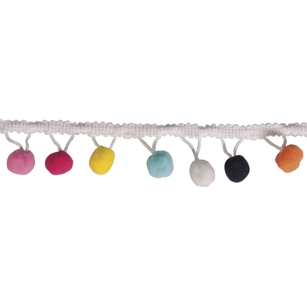 Rayher 55853999 Pom Pom Trim, Ball Fringe Ribbon for Sewing Papercraft and Home Decor Projects, Pink, Yellow, Blue, White