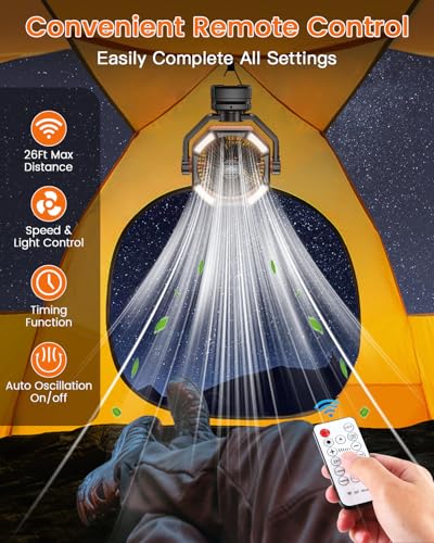 Image of coldSky Camping Fan with Dual Motor, 20000mAh Clip On with Digital Display, 9-Inch Portable Battery Operated with LED Lantern, Tent Fan for Camping with Remote, 5 Speeds, 4 Timing, Outdoor