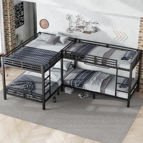 SACOOL Cama de hierro, 90 x 200 cm y 140 x 200 cm, litera, escalera de tres niveles, somier estable, configuración de varias camas, camas de diferentes tamaños, hierro, negro