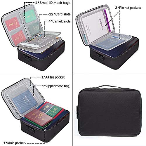 Image of Multi-function Document Organizer,Safe File Storage Bag with Lock,Portable Home Office Travel File Folder for Certificates,Laptop,Bank Cards,Passport,Contracts,Cards (Black)