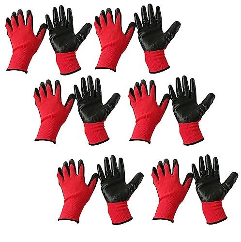 Image of Multipurpose Nylon Anti Cut PU Nitrile Coating Work Safety Gloves, Hand & Fingers, Gardening, Mechanical, Construction, Agriculture & Automotive - Durable & Comfortable (6 Pairs Red Black)