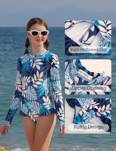 Image of GRACE KARIN Girls One Piece Swimsuits Long Sleeve Bathing Suits Swimwear 5-14Y